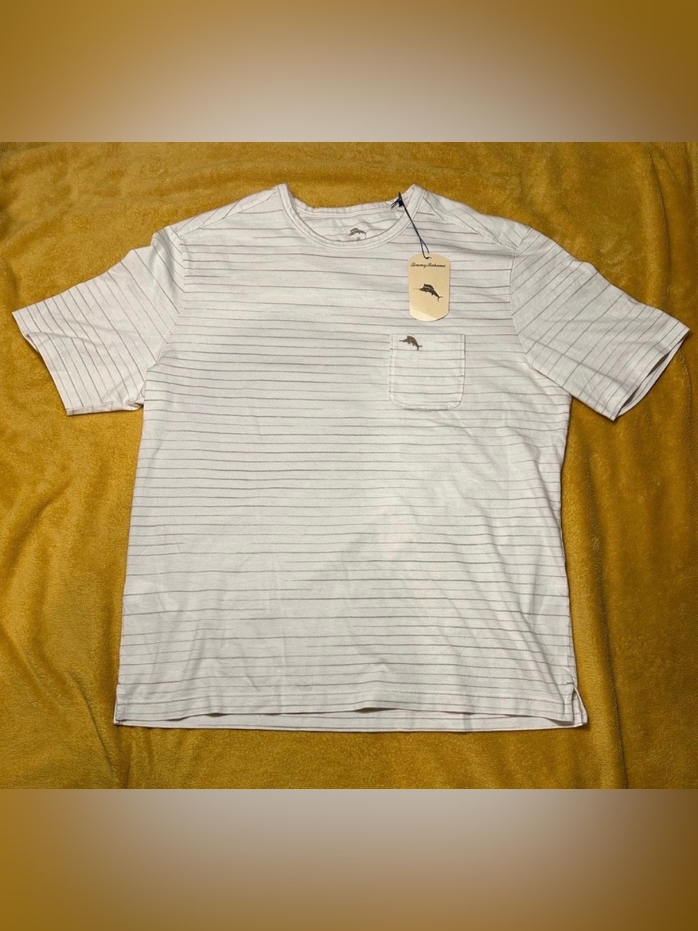 Tommy Bahama White Short-Sleeve Crewneck Striped Pocket Tee.NWT. Size large